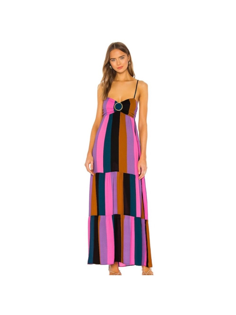 Show Me Your MuMu Pink Multi Striped Maxi Dress with Ring Detail